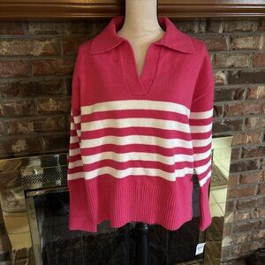 Woman’s Grace & Karma Heavy Pink & White Sweater Size Medium NWT Striped